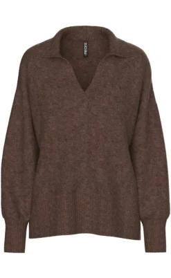 Pieces Striktrøje - Malou Polo - Chicory Coffee Melange