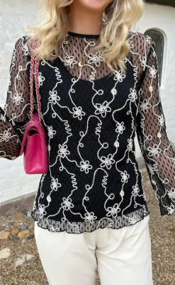 Say INA Copenhagen Bluse - Lace - Black W. White Lurex