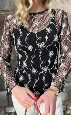 Say INA Copenhagen Bluse - Lace - Black W. White Lurex