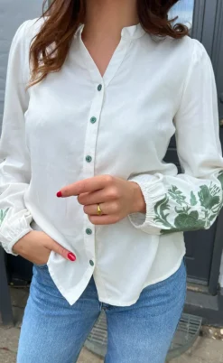 Say INA Copenhagen Bluse - Molly - Off White w. Green