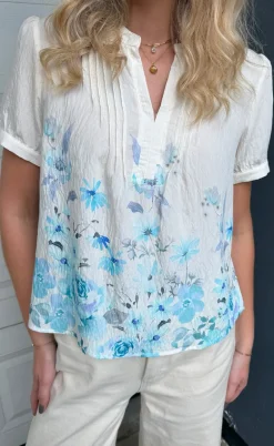 Say INA Copenhagen Bluse - Nina - Off White W. Blue Flowers