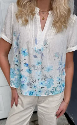 Say INA Copenhagen Bluse - Nina - Off White W. Blue Flowers