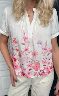 Say INA Copenhagen Bluse - Nina - Off White W. Pink Flowers
