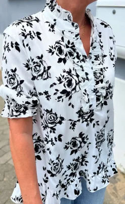 Say INA Copenhagen Bluse - Philine - White/Black Roses