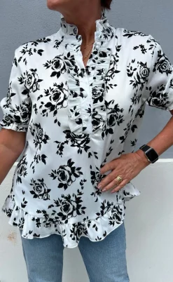 Say INA Copenhagen Bluse - Philine - White/Black Roses