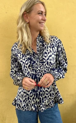 Say INA Copenhagen Bluse - Pia - Navy Blue Leopard