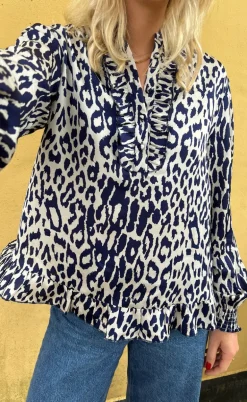 Say INA Copenhagen Bluse - Pia - Navy Blue Leopard