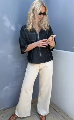 Say INA Copenhagen Bluse - Zenia Zipper - Black Denim