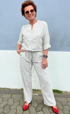 Say INA Copenhagen Bukser - Juliana Linen - Off White / Black Striped