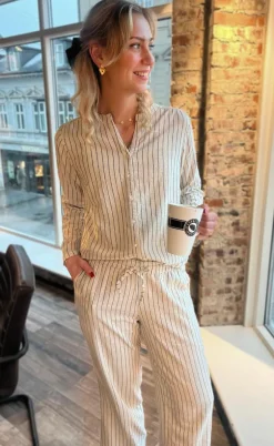 Say INA Copenhagen Bukser - Juliana Linen - Off White / Black Striped