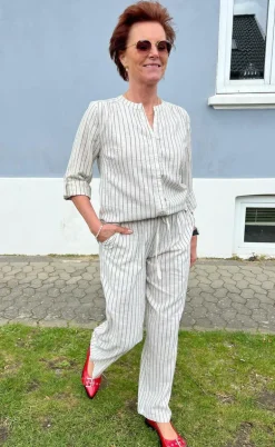 Say INA Copenhagen Bukser - Juliana Linen - Off White / Black Striped