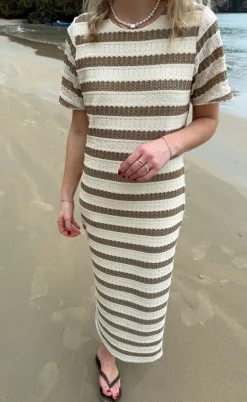 Say INA Copenhagen Kjole - Carolina Knit - Light Brown Striped