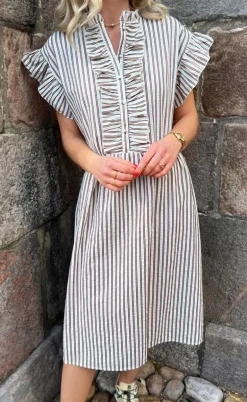 Say INA Copenhagen Kjole - Amelia - White/Brown Striped