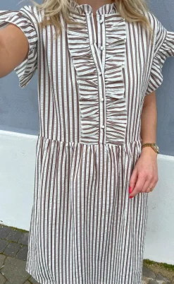 Say INA Copenhagen Kjole - Amelia - White/Brown Striped