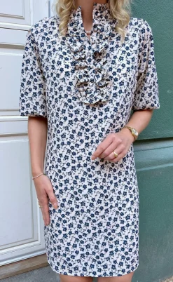 Say INA Copenhagen Kjole - Camilla - White/Blue Flower