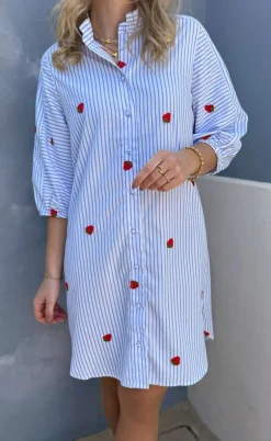 Say INA Copenhagen Kjole - Selma - Blue Striped W. Strawberries