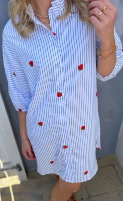Say INA Copenhagen Kjole - Selma - Blue Striped W. Strawberries