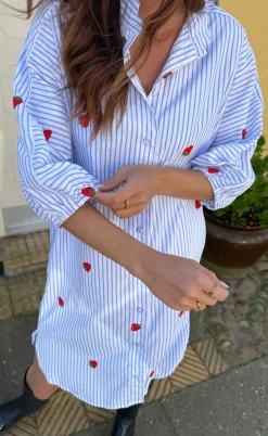 Say INA Copenhagen Kjole - Selma - Blue Striped W. Strawberries