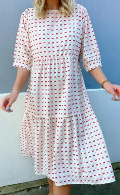 Say INA Copenhagen Kjole - Ellie - Off White W. Red Bows