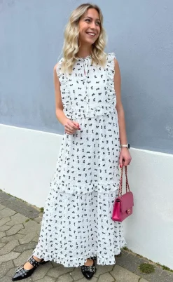 Say INA Copenhagen Kjole - Lilja Bow Dress - White w. Black Bows