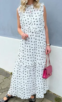 Say INA Copenhagen Kjole - Lilja Bow Dress - White w. Black Bows