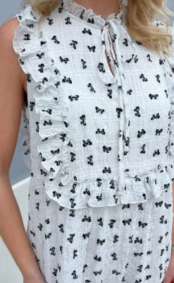 Say INA Copenhagen Kjole - Lilja Bow Dress - White w. Black Bows