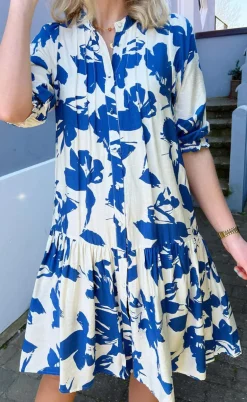 Say INA Copenhagen Kjole - Anja - White / Blue Flower