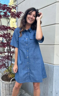 Say INA Copenhagen Kjole - Sif - Denim Blue Pinstripe