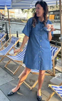 Say INA Copenhagen Kjole - Sif - Denim Blue Pinstripe