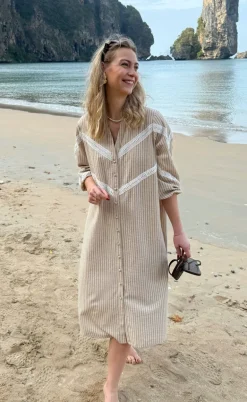 Say INA Copenhagen Kjole - Viola - Camel / Black Striped