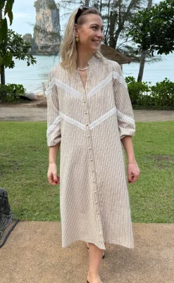 Say INA Copenhagen Kjole - Viola - Camel / Black Striped