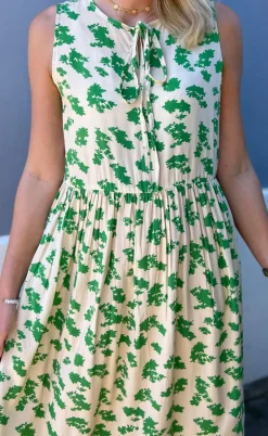 Say INA Copenhagen Kjole - Heidi - White/Green Flowers