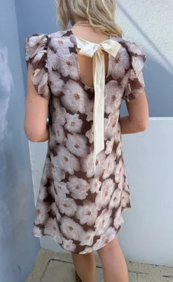 Say INA Copenhagen Kjole - Kati Bow - Brown Flower