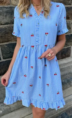 Say INA Copenhagen Kjole - Catja Summer - Blue Striped W. Cherries