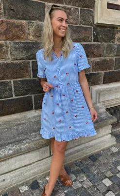 Say INA Copenhagen Kjole - Catja Summer - Blue Striped W. Cherries