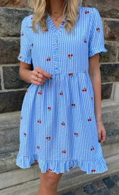 Say INA Copenhagen Kjole - Catja Summer - Blue Striped W. Cherries