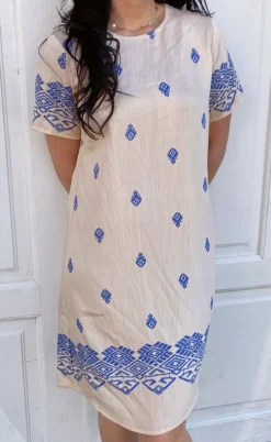 Say INA Copenhagen Kjole - Laia - Beige W. Blue Print