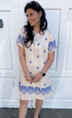 Say INA Copenhagen Kjole - Laia - Beige W. Blue Print