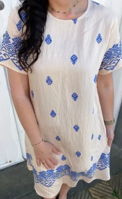 Say INA Copenhagen Kjole - Laia - Beige W. Blue Print