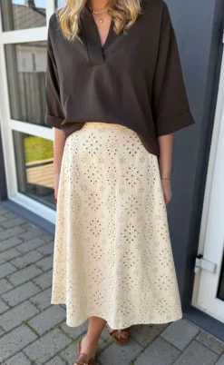 Say INA Copenhagen Nederdel - Naja - Off White Denim W. Embroidery