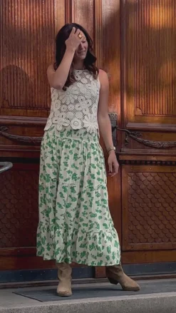 Say INA Copenhagen Nederdel - Nikoline - White/Green Flowers