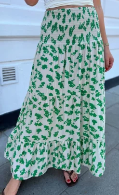 Say INA Copenhagen Nederdel - Nikoline - White/Green Flowers