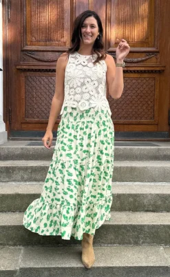 Say INA Copenhagen Nederdel - Nikoline - White/Green Flowers