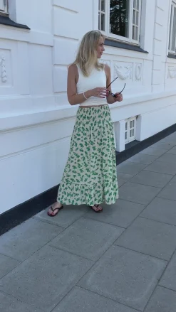 Say INA Copenhagen Nederdel - Nikoline - White/Green Flowers