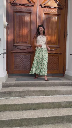 Say INA Copenhagen Nederdel - Nikoline - White/Green Flowers