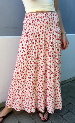 Say INA Copenhagen Nederdel - Nikoline - White/Red Flowers