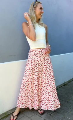 Say INA Copenhagen Nederdel - Nikoline - White/Red Flowers