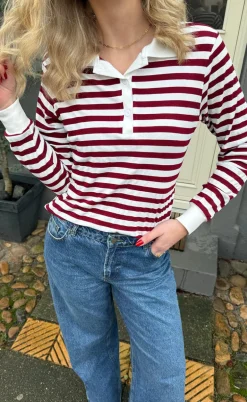 Say INA Copenhagen Polo / Bluse - Pamela - Bordeaux Striped