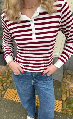 Say INA Copenhagen Polo / Bluse - Pamela - Bordeaux Striped