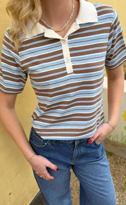 Say INA Copenhagen Polo T-Shirt - Pamela Summer - Brown / Blue Striped